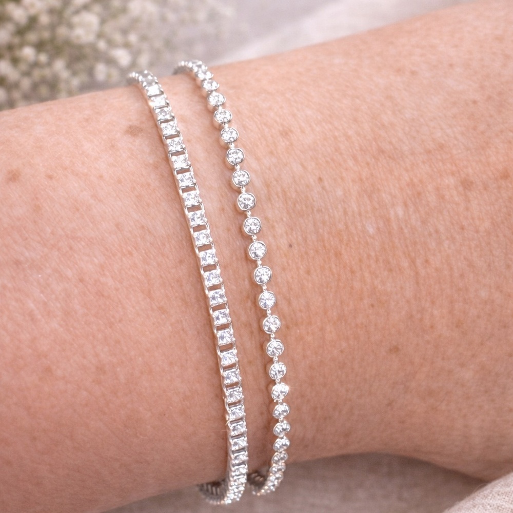 Silver bracelets, set of 2, ball chain and box chain bracelets